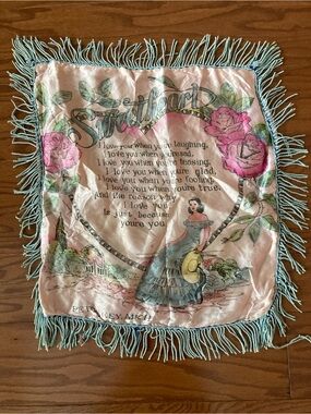 Vintage Silk Fringe Pink  Travel Souvenir Sweetheart Pillowcase cover Clean